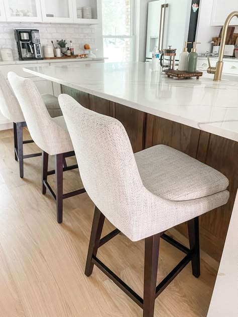 Cozy Kitchen Bar Stools, Long Kitchen Island With Bar Stools, Island Chairs Counter Stools White Kitchen, Barstool For Kitchen Island, Modern Farmhouse Barstools In Kitchen, Cozy Bar Stools, Neutral Counter Stools, Comfy Bar Stools Kitchen Island, Barstools In Kitchen Ideas