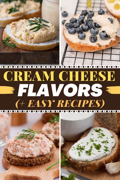 Cream Cheese Flavors (+ Easy Recipes) Whipped Flavored Cream Cheese, Cream Cheese Spread Recipes For Bagels, How To Make Flavored Cream Cheese, Savory Cream Cheese Spread, Flavored Cream Cheese Recipes For Bagels, Herbed Cream Cheese Recipe, Cream Cheese Spread For Bagels, Sweet Cream Cheese Spread, Flavored Cream Cheese Recipes