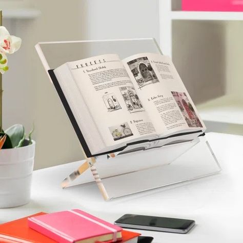 Wayfair | Book Stands You'll Love in 2023 Acrylic Book Stand, Book Stand Design, Wood Book Stand, Point Coffee, Book Display Stand, Contemporary Kitchen Decor, Greeting Card Display, Cook Book Stand, Modern Books