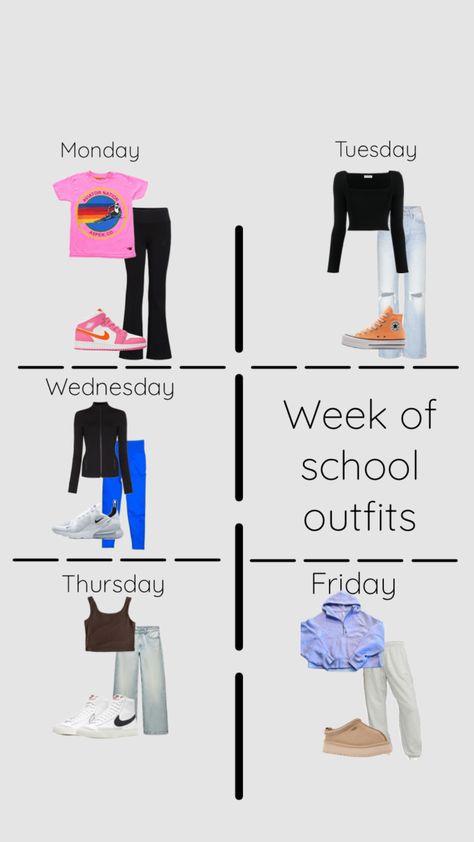 A week of school outfit ideas! #outfitinspo #outfit #outfitcheck #inspo Menstrual Phases, Cute Outfits To Wear To School, Outfits To Wear To School, School Week, Trendy Fits, School Outfit Ideas, Weekly Outfits, Outfits For School, School Fits