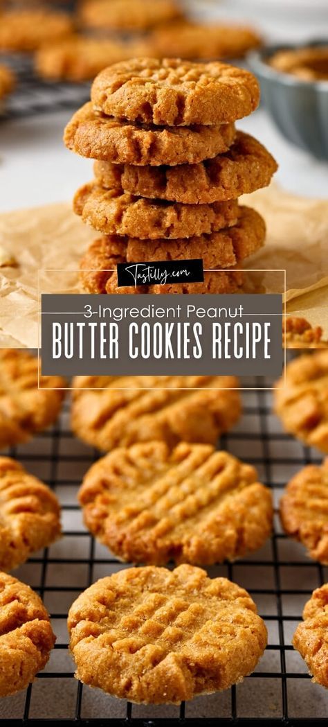 Quick 3-Ingredient Peanut Butter Cookies Recipe – Tastilly 2 Ingredient Peanut Butter Cookies, Three Ingredient Peanut Butter Cookies, Melt In Your Mouth Cookies, 3 Ingredient Peanut Butter Cookies, Easy Honey Garlic Chicken, Gluten Free Peanut Butter Cookies, 3 Ingredient Cookies, Butter Cookie Recipe, Easy Peanut Butter Cookies