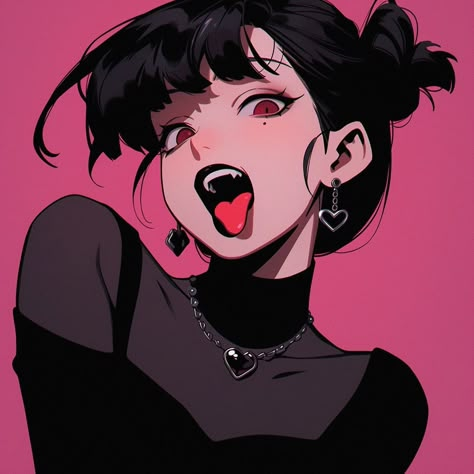 Anime girl, anime girl icon, Aesthetic icon, Aesthetic girl icon, 8k, 4k, high quality icon, gothic girl icon, 90s anime, retro anime, vampire girl Anime Vampire Teeth, Alita Battle Angel Manga, Anime Mouths, Everyday Art, Gothic Anime, Black Cartoon, Witch Art, Anime Drawings Boy, Cute Profile Pictures