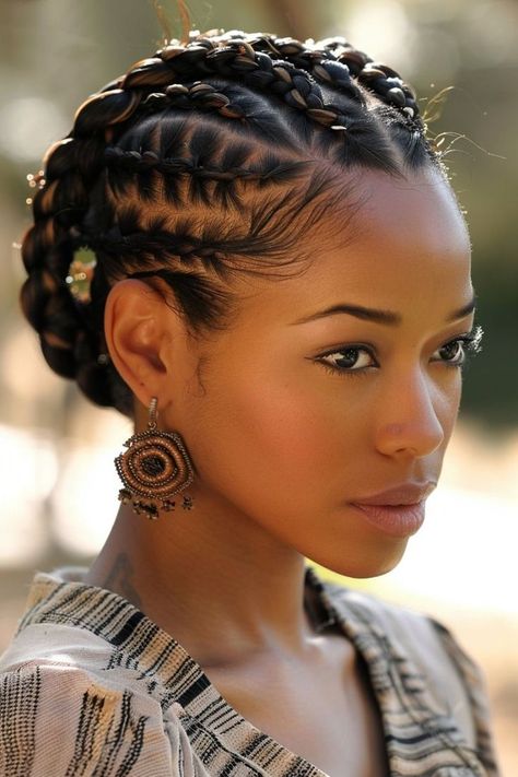 Black Woman Hairstyle Natural, Braided Cornrow Hairstyles, Natural Curls Hairstyles, Natural Hair Updo, Braided Hairstyles Updo, Penteado Cabelo Curto, Natural Hair Braids, Cornrow, Cornrow Hairstyles