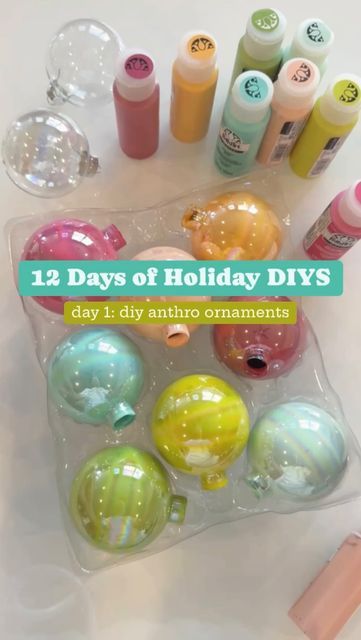 Diy Colored Ornaments, Anthropologie Christmas Ornaments Diy, Anthropology Christmas Ornaments, Pastel Ornaments Christmas Tree, How To Make Your Own Christmas Ornaments, Diy Bright Christmas Decorations, Glass Bulbs Ornaments Diy, Crafts With Clear Ornaments, Anthro Inspired Christmas Diy