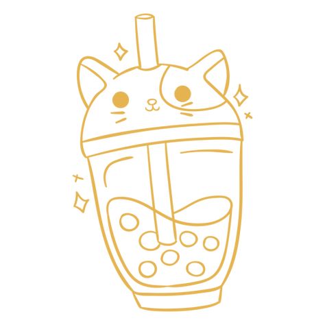 Cat boba tea stroke PNG Design Glass Cup Ideas, Cat Boba Tea, Cat Boba, Cat Simple, Tea Tattoo, Line Png, Graduation Diploma, Tea Illustration, Tatoo Inspiration