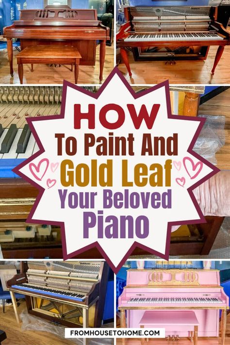 How To Paint And Gold Leaf A Piano | Interior Decorating Ideas How To Decorate A Piano, Decorate A Piano, Piano Makeover Ideas, Piano Painting Ideas, Painting A Piano, Decorating Ceiling, Piano Home, Piano Makeover, Diy Piano