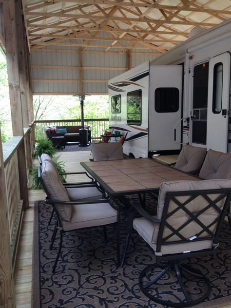 RV Patio Ideas – Patio is a great place to hang out with your family members and friends....  #campsite #travel trailers #decks #outdoor #5thwheels #portable #lights #diy #simple #awesome Rv Patio Ideas, Trailer Patio, Porch For Camper, Rv Shelter, Rv Deck, Trailer Deck, Rv Carports, Rv Patio, Rv Home