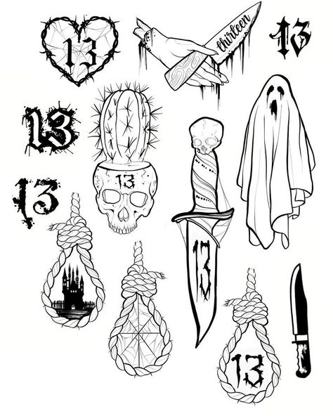 270+ Simple Flash Tattoos Designs (2022) Best Temporary Ink - TattoosBoyGirl Flash Art Tattoos, Halloween Tattoo Flash, Friday The 13th Tattoo, Kunst Tattoos, 13 Tattoos, Tattoo Zeichnungen, Flash Tattoo Designs, Tattoos Geometric, Doodle Tattoo