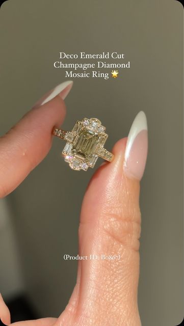 Michelle Berlinger | Vintage Engagement Rings on Instagram: "The perfect ring for champagne diamond lovers, meet our new Champagne Diamond Deco Halo Engagement Ring ✨   This stunning vintage inspired engagement ring features a captivating contrast between champagne and white diamonds, blending classic elegance with vintage charm. Each detail is meticulously crafted and handmade by our women run team to create an eye-catching masterpiece.   This one-of-a-kind unique engagement ring is ready to ship and available now on our website💫 Tag your partner below if this is your dream ring! 🤍  #EngagementRing #VintageJewelry #ChampagneDiamonds #DecoHalo #UniqueRings #vintageengagementring #artdecoring #uniquerings #nontraditionalwedding #uniqueengagementrings #champagndiamondring #champagneengagem Champagne Ring Engagement, Ring For Champagne, Champagne Diamonds Engagement, Champagne Ring, Vintage Inspired Engagement Rings, Unique Engagement Ring, Nontraditional Wedding, Put A Ring On It, Champagne Diamond