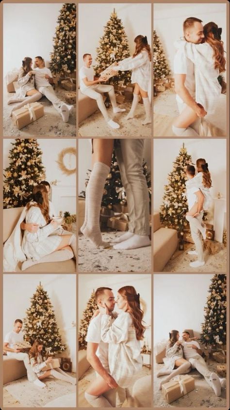 Christmas Photoshoot In Studio, Christmas Photo Shoot Couples, Christmas Home Photoshoot Family, Christmas Photoshoot Ideas Couples, Cozy Christmas Photoshoot Family, Christmas Photography Family Indoor, Christmas Couple Pictures Aesthetic, Couple Christmas Pictures At Home, In Home Christmas Photoshoot