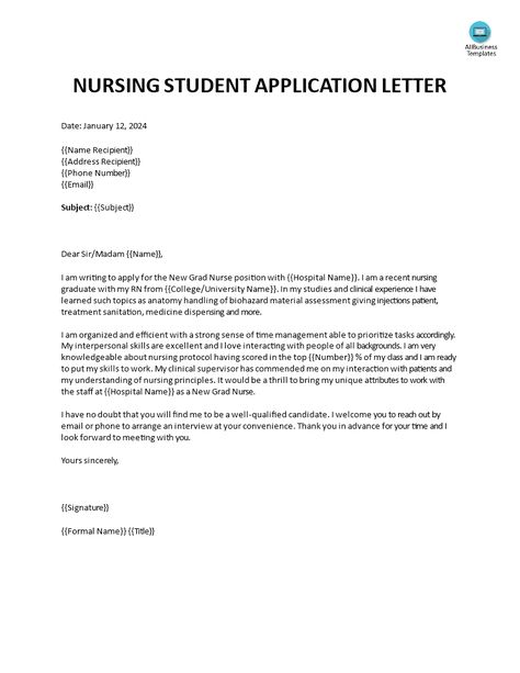 Application Letter For Nursing Job, Nursing Student Resume, Nursing Acceptance Letter, Application Letter For Student, Writing An Application Letter, Application Letter Template, School Acceptance, Nursing Positions, Creative Template Design