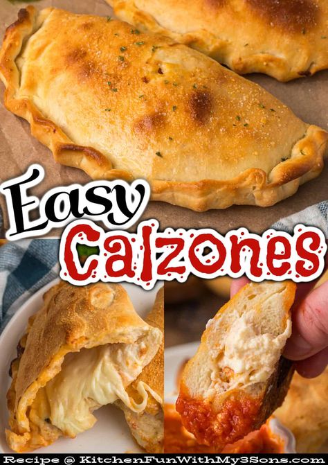 Pizza dough is stuffed with mozzarella, ricotta, and pizza sauce in this easy Homemade Calzone recipe. Customize with your favorite pizza toppings for a fun family dinner! Calzone With Pizza Dough, Pizza Dough Calzone, Pizza Calzone Recipe Easy, Pocket Pizza Recipe, Pizza Calzones, Pizza Dough Calzone Recipe, Calzone Crust Recipe, Calzone Dough Recipe Easy, Easy Calzone Recipe