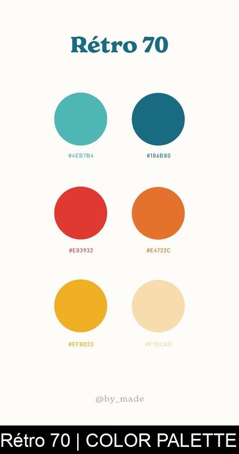 Rétro 70 | COLOR PALETTE #retro Retro Style Color Palette, Color Palette 70s, 70s Color Scheme Colour Palettes, Retro Color Combinations, 70 Color Palette, Retro Wall Colors, 1970s Colors, 70s Interior Color Palette, Minimalist Interior Design Color Palette