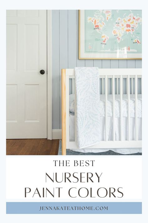 Create a calming and serene space for your new baby with these best paint colors to choose for a nursery. See what's trending for baby girl, boy, and gender neutral rooms. Best Nursery Paint Colors, Neutral Nursery Paint Colors, Baby Blue Paint, Nurseries Ideas, Light Blue Nursery, Light Blue Paint Colors, Nursery Paint, Modern Nurseries, Nursery Paint Colors