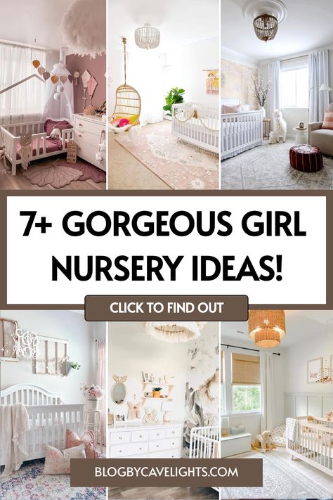 7 girl nursery ideas Girl Nursery Ideas Themes, Baby Girl Room Decorating Ideas, Baby Girl Nursery Theme, Nursery Ideas For Girls, Nursery To Toddler Room, Nursery Ideas Girl, Girl Nursery Colors, Modern Girl Nursery, Room Ideas For Girls