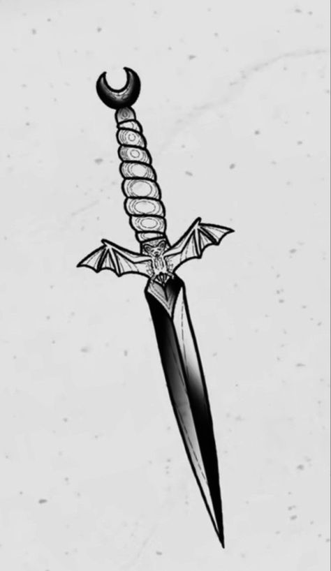 Knife Dragon Tattoo, Bat Knife Tattoo, Knife Chest Tattoo Female, Dagger Tattoo Chest Woman, Bat Dagger Tattoo, Witchy Dagger Tattoo, Horror Knife Tattoo, Knife Tattoo Traditional, Dagger Tattoo Sternum