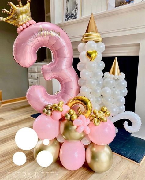 Baby Princess Disney Birthday Party, Ballon Princess Decoration, Disney Princess Birthday Balloons, Princess Party Balloon Garland, Princess Party Three Year Old, 1st Princess Birthday Party, Dollar Tree Princess Party Ideas, 3rd Birthday Party Princess, Princess Birthday Party Balloon Arch