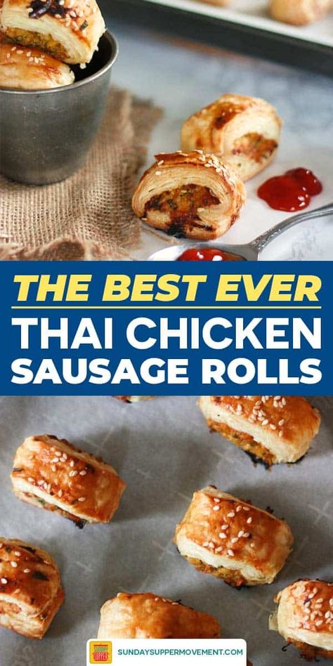 Best Sausage Roll Recipe, Thai Sausage, Chicken Sausage Rolls, Sausage Roll Recipe, Gameday Food, Homemade Sausage Rolls, Sausage Rolls Recipe, Thai Sauce, Best Sausage