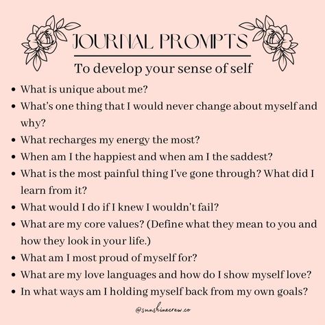 Sense Of Self Journal Prompts, Healing Prompts Writing, Shadow Work Prompts For Self Love, Introspective Journal Prompts, Values Journal Prompts, Introspective Questions, Journal Prompts For Self Growth, Prompts For Self Growth, Best Journal Prompts