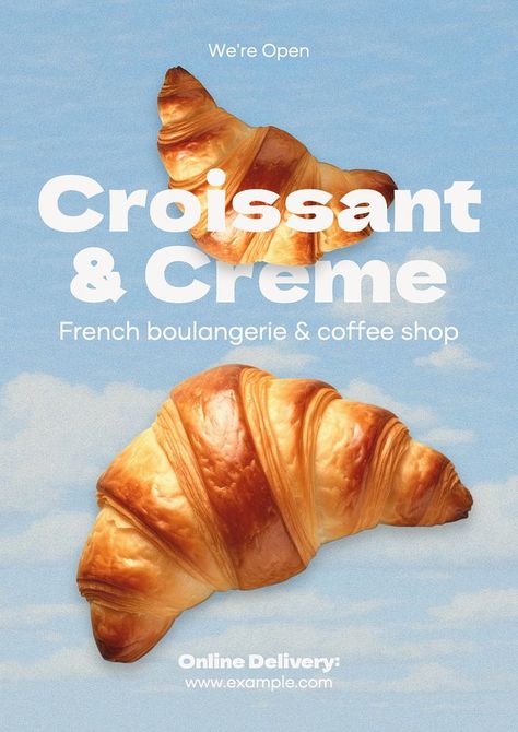 Croissant & bakery poster template | premium image by rawpixel.com / Tang Food Graphic Design Poster, Bakery Flyer Design Ideas, Food Product Poster Design, Food Poster Design Layout, Food Poster Ideas, Bread Template, Bakery Poster Design, Pastries Design, Croissant Poster