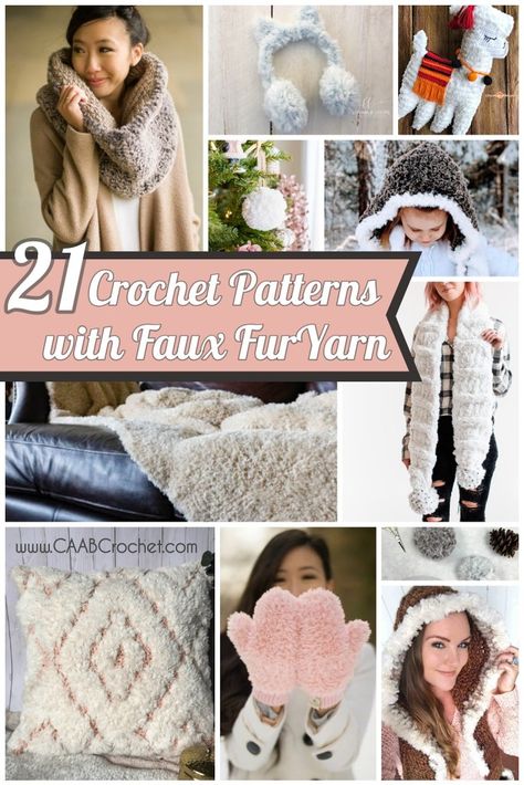 Fur Yarn Projects, Legwarmers Crochet, Crochet Faux Fur, Crochet Legwarmers, Fur Crochet, Crochet Project Free, Yarn Creations, Crochet Hood, Crochet Pillow Cover