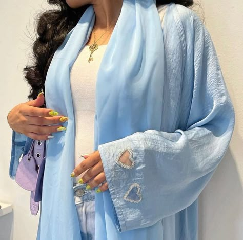 Barbie Abaya, Light Blue Abaya, Heart Abaya, Summer Abaya, Abaya Business, Blue Abaya, Khaleeji Aesthetic, Abaya Ideas, 2023 Barbie