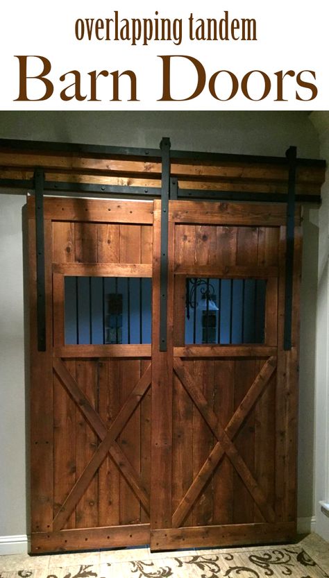 Get this full tutorial on how to make tandem barn doors for your own home! Interior Sliding French Doors, Modern Barn Doors, Modern Sliding Barn Door, Indoor Barn Doors, Barn Door In House, Barn Door Ideas, Hanging Barn Doors, Interior Barn Door, Storm Doors