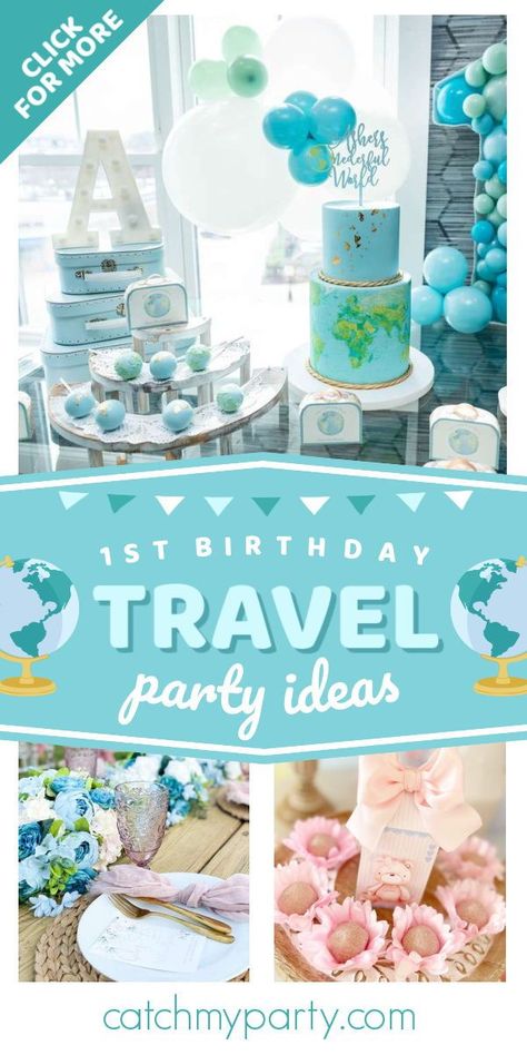 Take a look at this wonderful travel-themed 1st birthday party! The globe cake pops are so impressive! See more party ideas and share yours at CatchMyParty.com Around The World First Birthday Party, Travel Theme First Birthday Boy, First Birthday Adventure Theme, Onederlust Birthday Party, Travel Themed First Birthday, What A Wonderful World Birthday Party, Travel First Birthday Party, Adventure Birthday Party Boys, What A Onederful World Birthday Boy