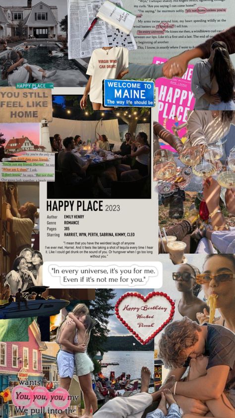 Happy Place Book Aesthetic, My Happy Place Aesthetic, Happy Place By Emily Henry, Kindle Collage, Emily Henry Happy Place, Happy Place Aesthetic, Happy Place Emily Henry Aesthetic, Happy Place Book, Emily Henry Aesthetic