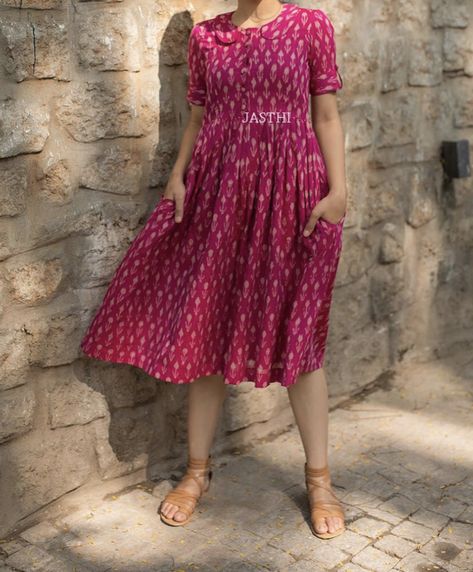 Pochampally Long Frocks, Pochampally Dress Designs Cotton, Ikkat Cotton Frocks For Women, Pochampally Frocks For Women, Cotton Frocks For Women Summer Dresses, Ikkat Dresses Cotton Frocks, Cotton Frocks For Women, Long Frocks For Women, Frock Models