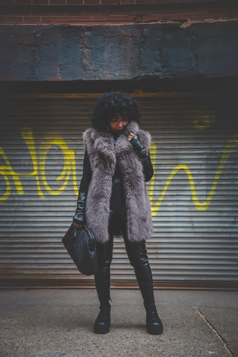 WINTER OUTFIT IDEA, FUR VEST, HOW TO WEAR A FUR VEST Brown Fur Jacket Outfit Winter Style, Brown Fur Vest Outfit, Outfit With Fur Vest, Brown Fur Jacket Outfit, Fur Vest Outfit Winter, Fur Vest Outfit Ideas, Afro Chic Fashion, Faux Fur Vests Outfits, Plus Size Going Out Outfits