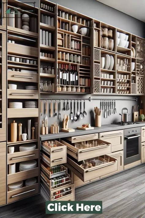 Spice Kitchen Design, Kitchen Functionality Ideas, Unique Kitchen Cabinets, Kitchen Cabinet Inserts, Cabinet Inserts, Cabinet Insert, Creative Cabinet, Pantry Closet Design, Pantry Layout