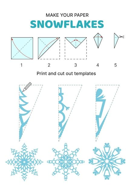 How to make paper snowflake fir tree sno... | Premium Vector #Freepik #vector #cut #illustrations #cartoon-illustration #papercraft Cut A Snowflake From Paper, Reindeer Snowflake Pattern, Christmas Snow Flakes Diy, How To Fold For Paper Snowflakes, Fold Snowflake How To, Snowman Snowflake Template, How To Make A Snow Flake Out Of Paper, Folding Snowflakes How To, Paper Snowflakes Chain