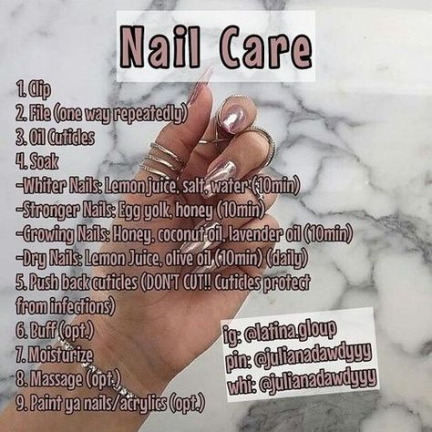 Diy Nail Care, Schul Survival Kits, Nail Growth Tips, Nail Care Diy, Routine Aesthetic, Nail Repair, Nail Care Tips, Nail Care Routine, Beauty Tips For Glowing Skin