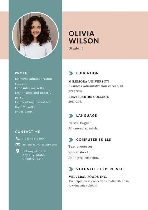 Customize 11,353+ Resumes Templates Online - Canva Cv For Students, Cv Design Professional, Free Resume Template Download, Basic Resume, Cv Template Word, Student Resume Template, Cv Template Professional, Simple Resume Template, Student Resume