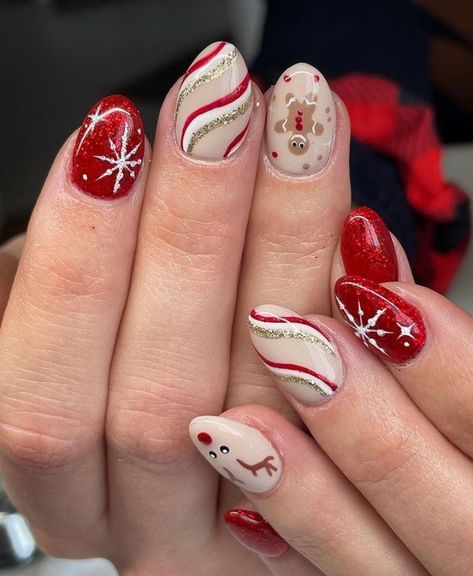 Holiday Glitter Nails, Nails Candy Cane, Nails Xmas, Nail Art Noel, Santa Nails, Nails Press Ons, Candy Cane Nails, Red Christmas Nails, Nails Holiday