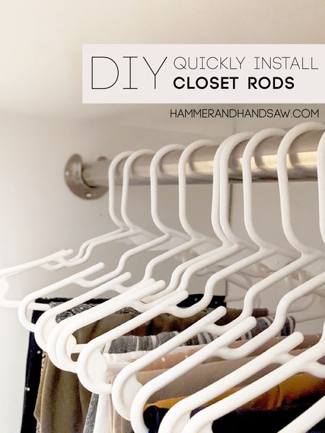 Add Rod To Closet, Diy Closet Shelves With Rod, How To Install Closet Rod, Installing Closet Rod, Diy Closet Rod Support, How To Hang Closet Rod, Closet Hanger Rod Ideas, Closet Rods Ideas Hanging Clothes, Diy Closet Rod Hanging Clothes