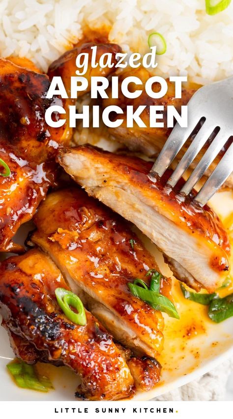 This easy sweet and savory Glazed Apricot Chicken dinner is so packed with flavors, ready in under 30 minutes, and simple to make on the stovetop. Recipes For Dinner Gluten Free, Easy Casserole Recipes For Dinner, Apricot Glazed Chicken, Casserole Recipes For Dinner, Apricot Chicken Recipes, Dinner Gluten Free, Chicken Thighs Dinner, Apricot Recipes, Apricot Chicken