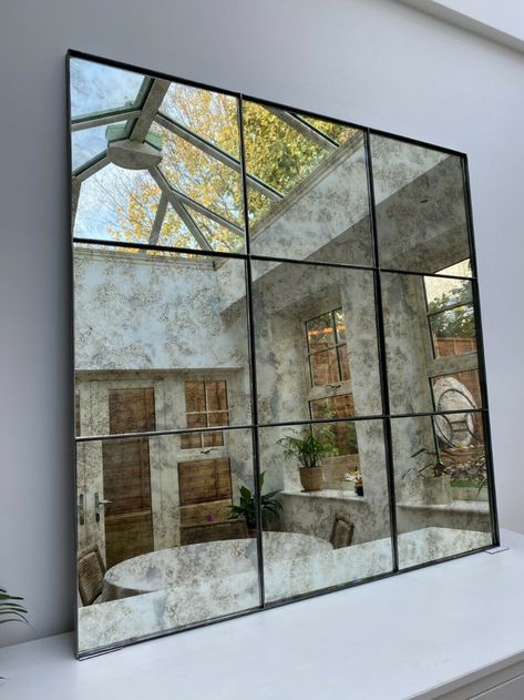 Large Antique Distressed Mirror, Industrial steel frame - Hang or Free Standing | eBay One Wall Kitchen Layout, Antique Glass Mirror, Antique Mirror Tiles, One Wall Kitchen, Feature Wall Design, Distressed Mirror, Industrial Mirrors, Antique Mirror Wall, Salon Suites