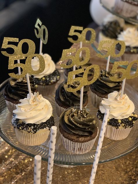 50th Birthday Set Up Ideas, Table Decorations 50th Birthday Party, 50th Birthday Gift Table Ideas, 50 Birthday Dessert Table, Cupcake Cakes 50th Birthday, Snacks For 50th Birthday Party, Centerpieces For 50th Birthday Party For Women, 50th Birthday Party Decorations For Men Centerpieces, 50 Birthday Party Decorations For Women