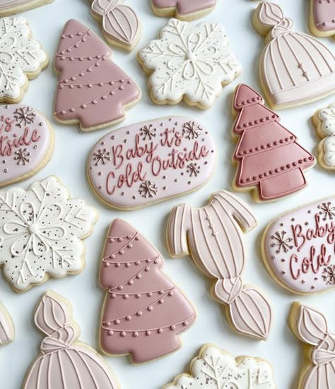 Winter Wonderland Baby Shower Cookies Girl, Baby It’s Cold Outside Baby Shower Theme Girl Cookies, Baby Its Cold Outside Baby Shower Ideas For Girl, Pink Winter Wonderland Baby Shower Cookies, Baby Shower Christmas Cookies, Winter Pink Baby Shower Ideas, Baby It Cold Outside Baby Shower Theme, Baby Shower Christmas Theme Girl, December Themed Baby Shower Ideas