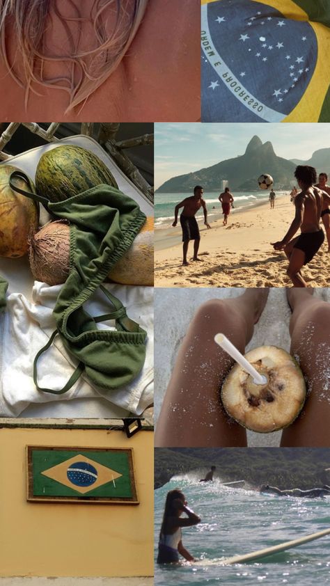 brazil #summer #brazil #moodboard Brazil Soccer Aesthetic, Brazil Trip Aesthetic, Brazil Sims 4 Cc, Brazil Summer Aesthetic, Brazilian Beach Aesthetic, Brazil Collage, Brazil Tropical, Buzios Brazil, Travel Core