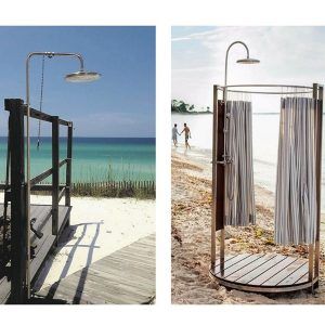 Ideas for an original outdoor shower enclosure - Outdoor Shower Company Outdoor Shower Curtain, Outdoor Shower Kits, Outdoor Shower Ideas, Outdoor Shower Enclosure, Shell Island, Curtains Pictures, Shower Curtain Ideas, Open Showers, Rustic Woodworking