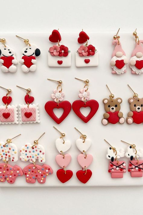 Sneak peek of some of the Valentine’s earrings designs Image Credit :- wildhoneyclay Polymer Clay Earrings Valentines, Valentine’s Day Clay Earrings, Valentine’s Day Earrings, Clay Jewellery Designs, Valentines Clay Ideas, Valentine Clay Earrings, Valentines Clay Earrings, Valentine Jewelry Ideas, Clay Earrings Design