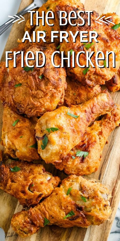 This air fryer fried chicken is delicious, tender and juicy on the inside with a crispy golden brown coating. Using your air fryer means you can enjoy crispy fried chicken at home with less grease and less mess! Best Air Fryer Fried Chicken, Air Fryer Recipes Chicken Wings, Cooking Fried Chicken, Easy Fried Chicken, Air Fryer Fried Chicken, New Air Fryer Recipes, Air Fryer Recipes Snacks, The Best Air Fryer, Best Air Fryer