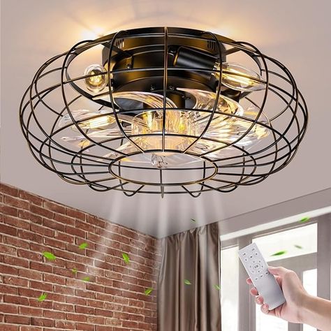 NookNova Ceiling Fan with Lights, 16 Inch Caged Ceiling Fan Lights Remote Control Small Industrial Ceiling Fan Light Fixture Flush Mount Farmhouse Light 6 Speeds Bladeless Lights for Bedroom Kitchen - Amazon.com Industrial Ceiling Fan Light, Ceiling Fan Light Fixtures, Ceiling Fan Lights, Fan Light Fixtures, Bladeless Ceiling Fan, Fan Lights, Farmhouse Light, Caged Ceiling Fan, Ceiling Fan With Lights