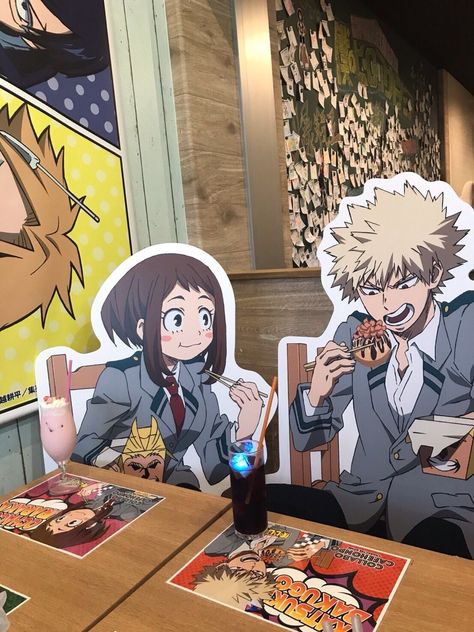 allaboutshouto: “From collab cafe Twitter ” Katsuki X Ochako, Komik Art, Anime Cafe, Bakugo And Uraraka, Anime Bento, Nendoroid Anime, Otaku Room, Cardboard Cutouts, My Hero Academia Shouto