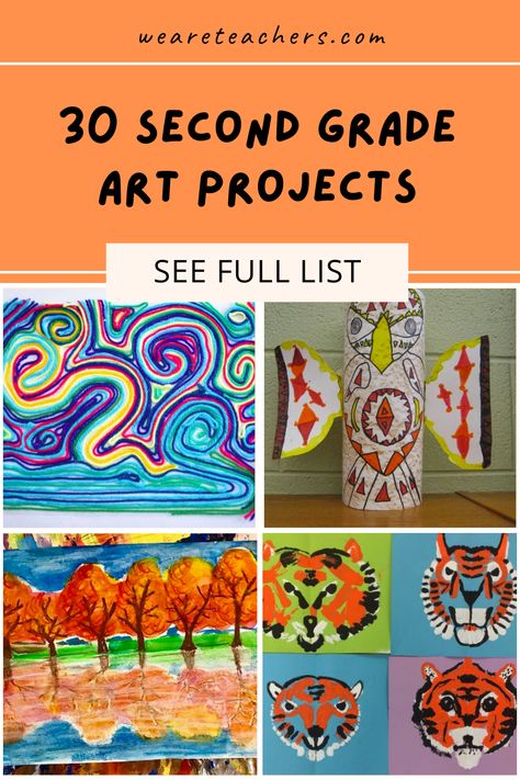 30 Terrific Second Grade Art Projects and Activities - WeAreTeachers Art Activities 2nd Grade, Grade Two Art Projects, 1st 2nd Grade Art Projects, 2nd Grade Art Docent Projects, 2nd Grade Art Curriculum, 2nd And 3rd Grade Arts And Crafts, 2nd Grade Painting Projects, Art Lessons 2nd Grade, Easy Grade 2 Art Ideas