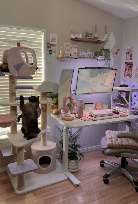 Coolest Gaming Setup, Desk Storage Small Space, Pc Setup Bedroom, Room Inspo Gamer, Stream Room Ideas, Cute Gaming Room, Cozy Gamer Room, Small Gaming Setup, Gamer Setup Aesthetic