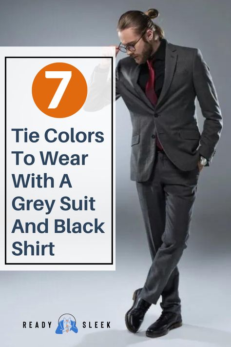 Elevate your style with the right tie! Discover 7 stunning tie colors that perfectly complement a grey suit and black shirt in this fashion-forward guide. From classic neutrals to bold statement hues, find your perfect match for any occasion. Click now to learn more! #Tie Image From Deposit Photos #GreySuit #BlackShirt #style #mensstyle Tie For Grey Suit, Grey And Black Suit Men, Grey Suit With Black Shirt, Tie With Grey Suit, Grey Suit Men Combination, Gray Suit Black Shirt, Grey Blazer Outfit Men, Grey Suit Black Shirt, Grey Suit White Shirt